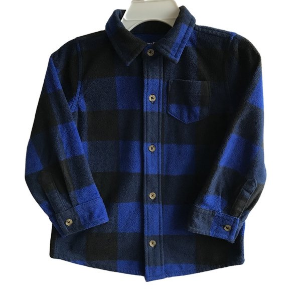 jumping beans Blue Plaid Button down Shirt Fleece - Picture 1 of 10